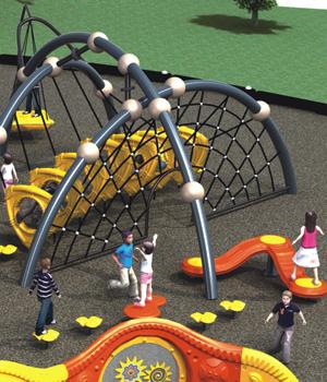 Crianças exteriores que escalam o equipamento, o equipamento de escalada das crianças com quadros e escalando a cerca de segurança