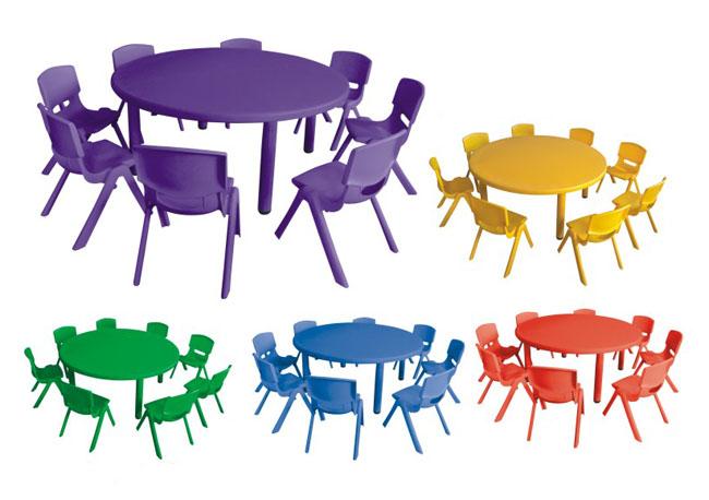 O plástico redondo colorido do jardim de infância caçoa a mobília da tabela para a sala de aula do jardim de infância com raiz de borracha para aprender