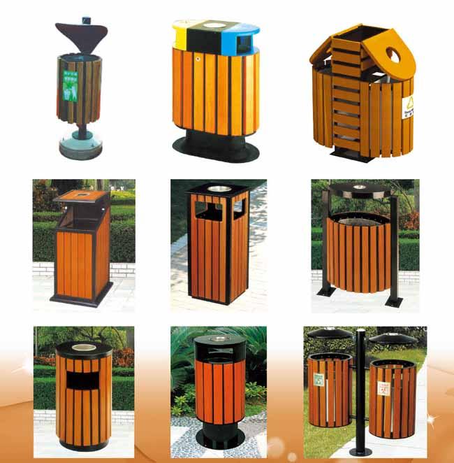 Caixotes de lixo de madeira do aço ou dos baldes do lixo exteriores contínuos para o parque com cinzeiro